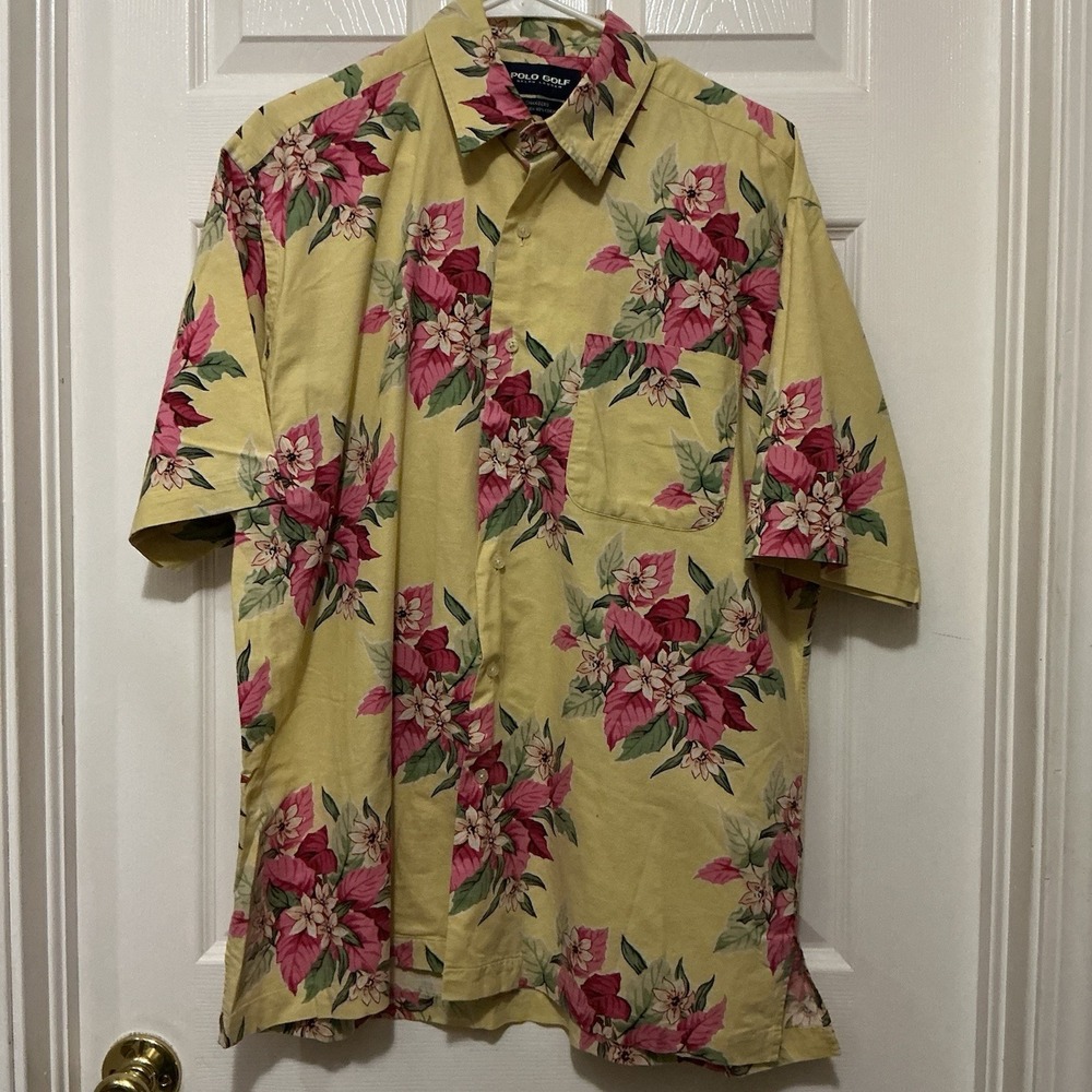 Polo Golf Ralph Lauren M Button down Floral Chambers Linen Blend Hawaiian